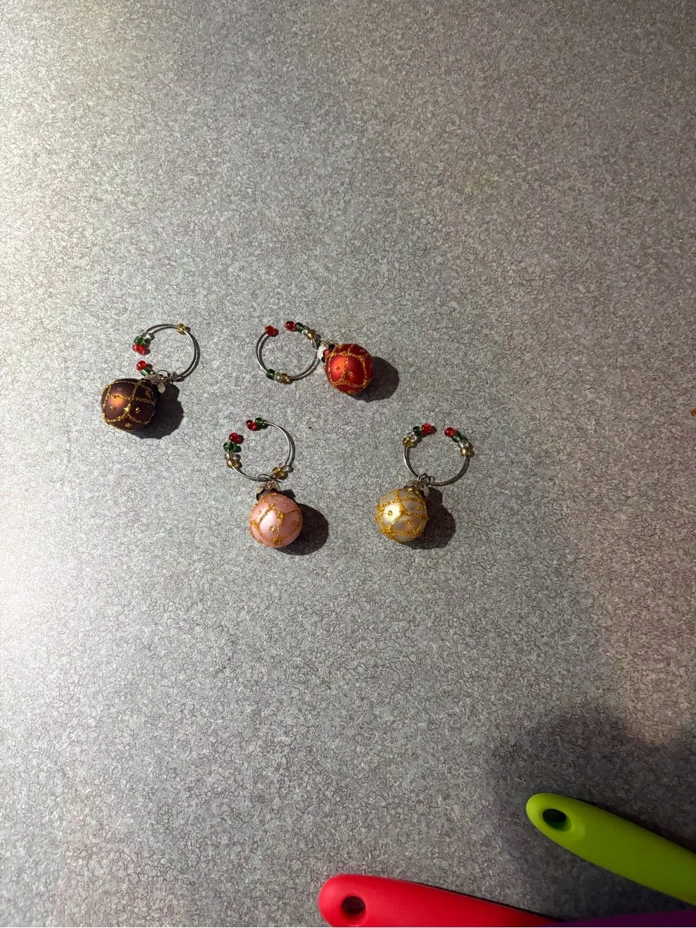 Decorative Wine Glass Charms - Set of 4 (Pink, Red, Brown, Cream)